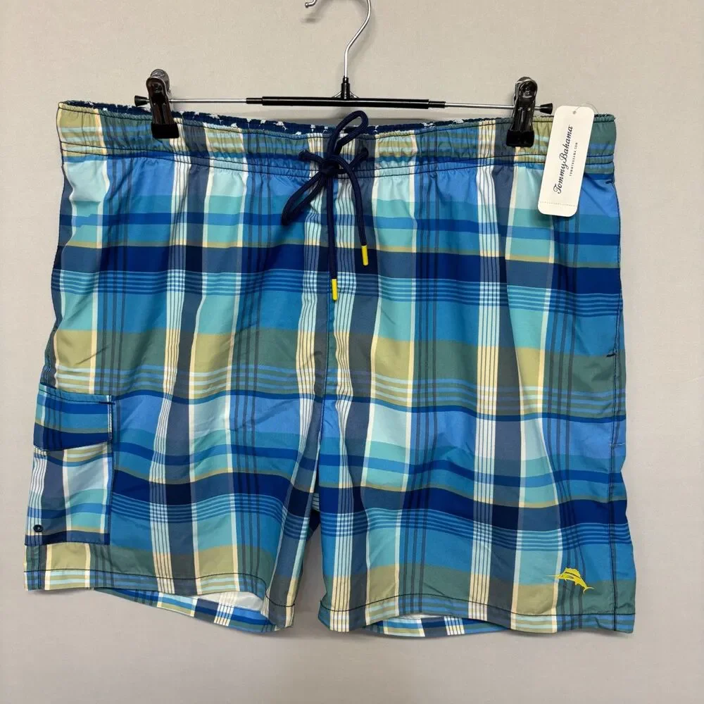 NWT Tommy Bahama Men Naple Riviera Madras Swim Shorts Trunks XL X-Large C137 -25